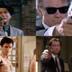 Clockwise from top left: Joe Pesci in Goodfellas; Harvey Keitel in Reservoir Dogs; John Travolta and Samuel L. Jackson in Pulp Fiction; Robert De Niro in Taxi Driver